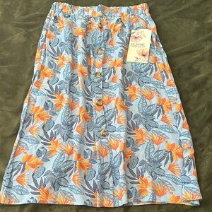 Tropical Floral A-Line Skirt in Blue and Orange